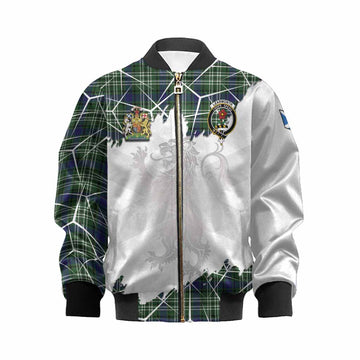 Learmonth Tartan Kid Bomber Jacket with Family Crest and Lion Rampant Grunge Style