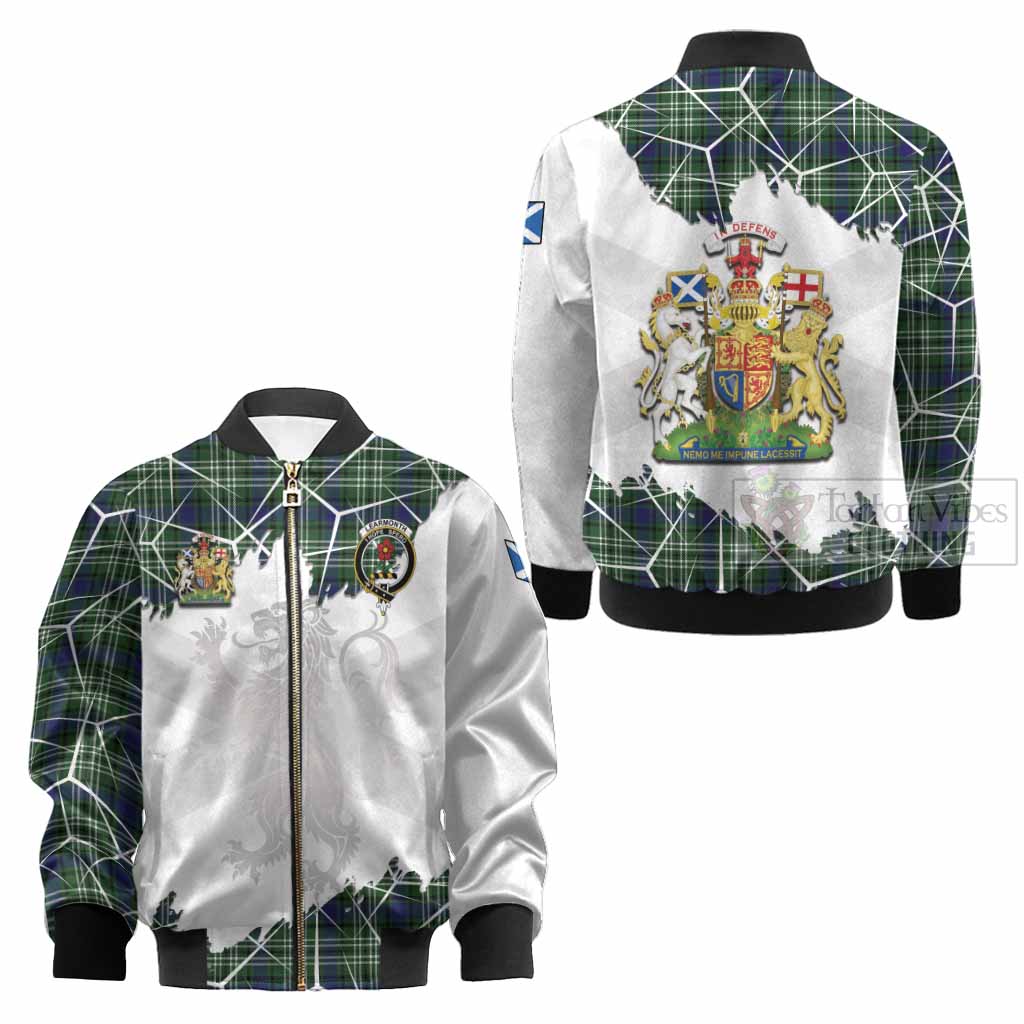 Learmonth Tartan Kid Bomber Jacket with Family Crest and Lion Rampant Grunge Style