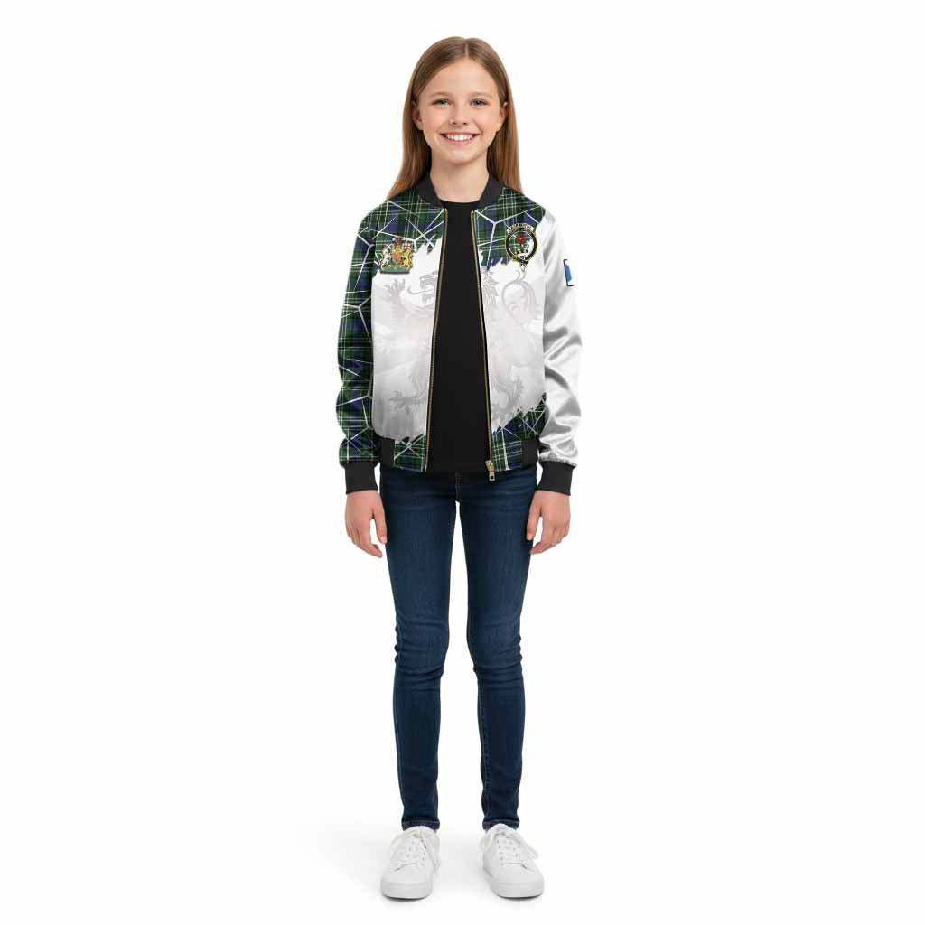 Learmonth Tartan Kid Bomber Jacket with Family Crest and Lion Rampant Grunge Style