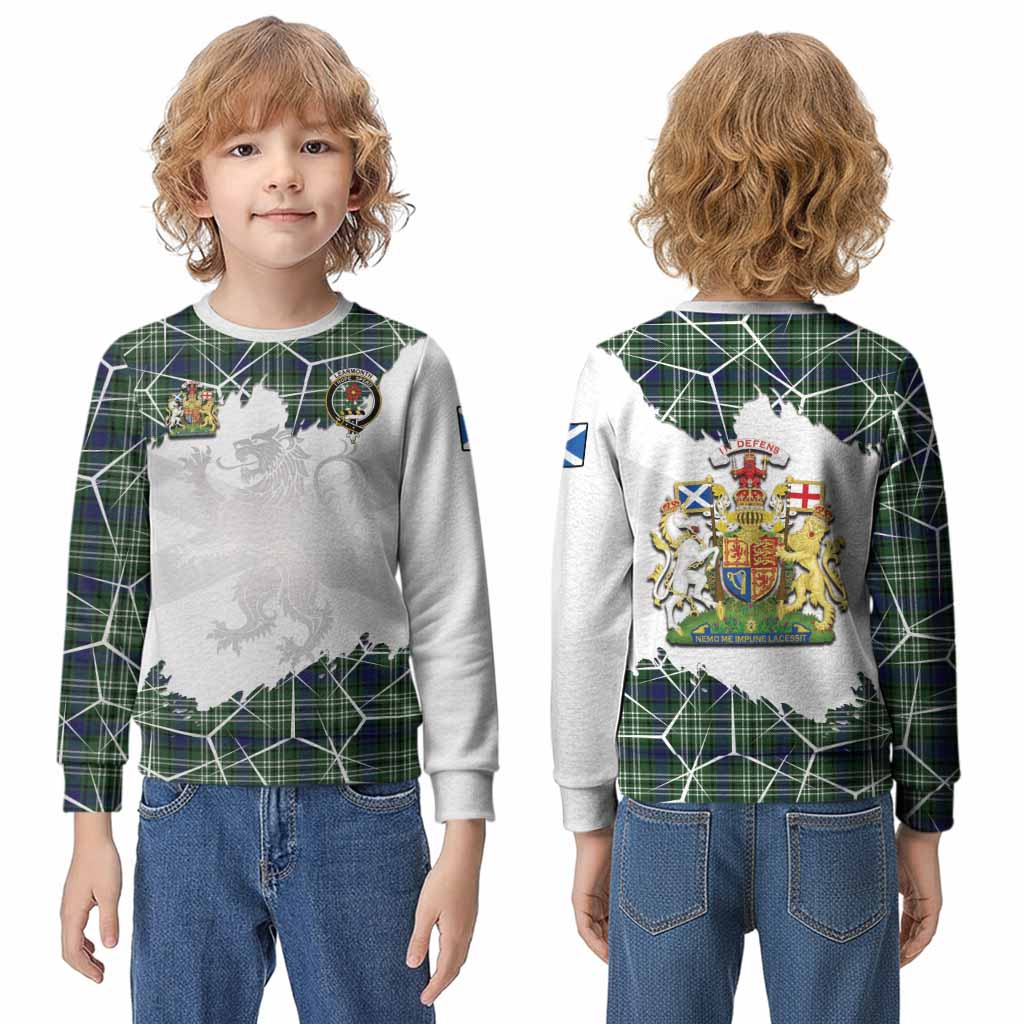Learmonth Tartan Kid Knitted Sweatshirt with Family Crest and Lion Rampant Grunge Style