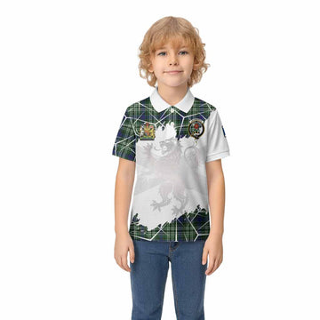 Learmonth Tartan Kid Polo Shirt with Family Crest and Lion Rampant Grunge Style