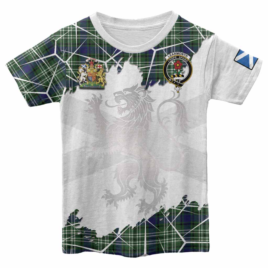 Learmonth Tartan Kid T-shirt with Family Crest and Lion Rampant Grunge Style