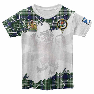 Learmonth Tartan Kid T-shirt with Family Crest and Lion Rampant Grunge Style