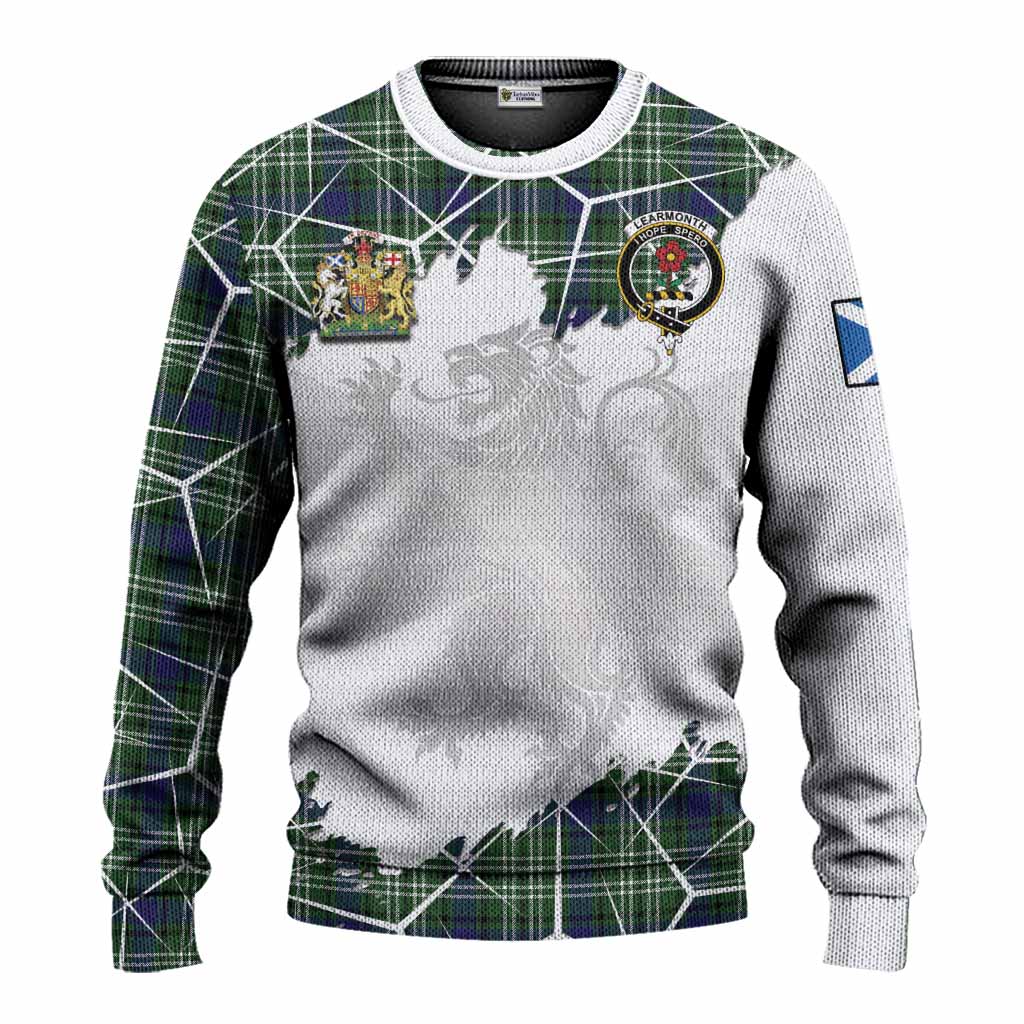 Learmonth Tartan Knitted Sweater with Family Crest and Lion Rampant Grunge Style