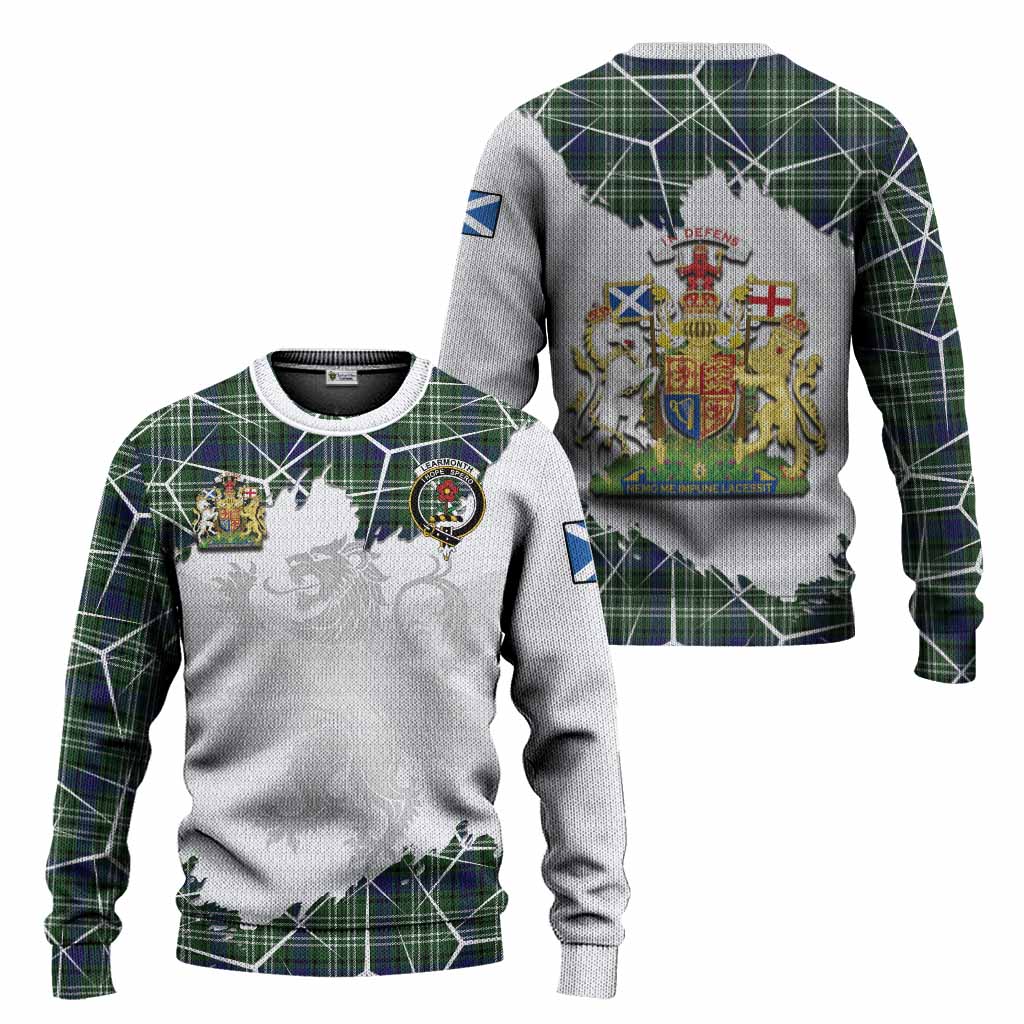 Learmonth Tartan Knitted Sweater with Family Crest and Lion Rampant Grunge Style