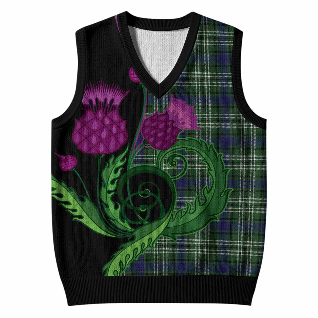 Learmonth Tartan Knitted V-Neck Vest Traditional Scottish Thistle