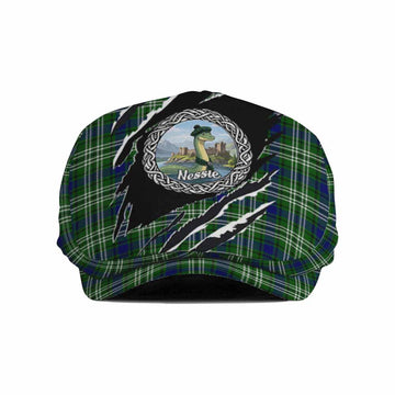 Learmonth Tartan Loch Ness Monster Flat Cap, Jeff Cap Celtic Knot Nessie Art