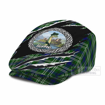 Learmonth Tartan Loch Ness Monster Flat Cap, Jeff Cap Celtic Knot Nessie Art