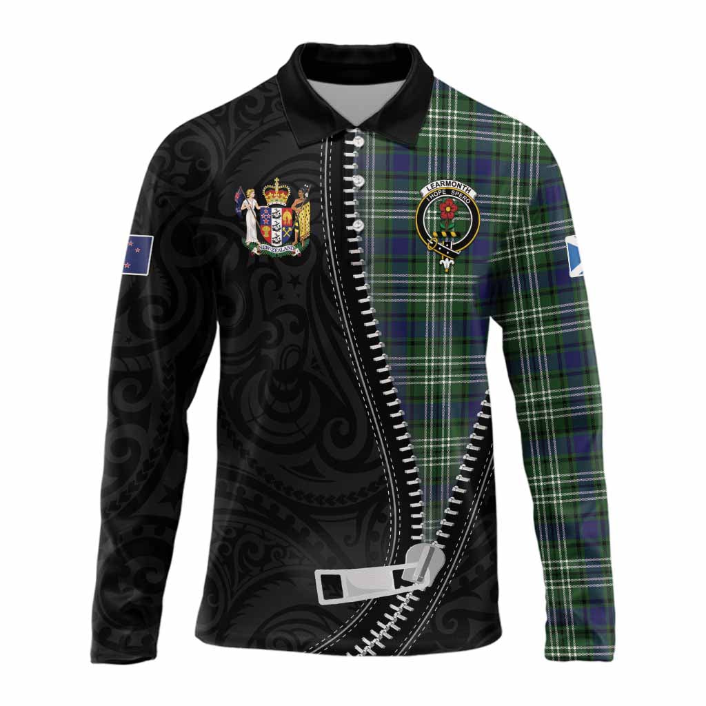Learmonth Tartan Long Sleeve Polo Shirt New Zealand Pattern Unique Zipper Stylized