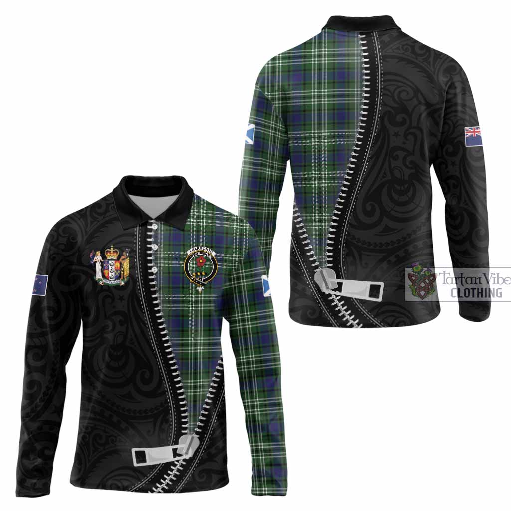 Learmonth Tartan Long Sleeve Polo Shirt New Zealand Pattern Unique Zipper Stylized