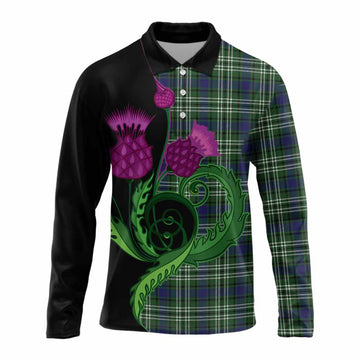 Learmonth Tartan Long Sleeve Polo Shirt Traditional Scottish Thistle