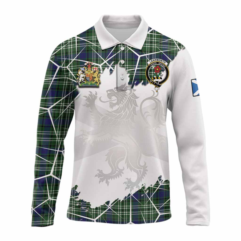Learmonth Tartan Long Sleeve Polo Shirt with Family Crest and Lion Rampant Grunge Style