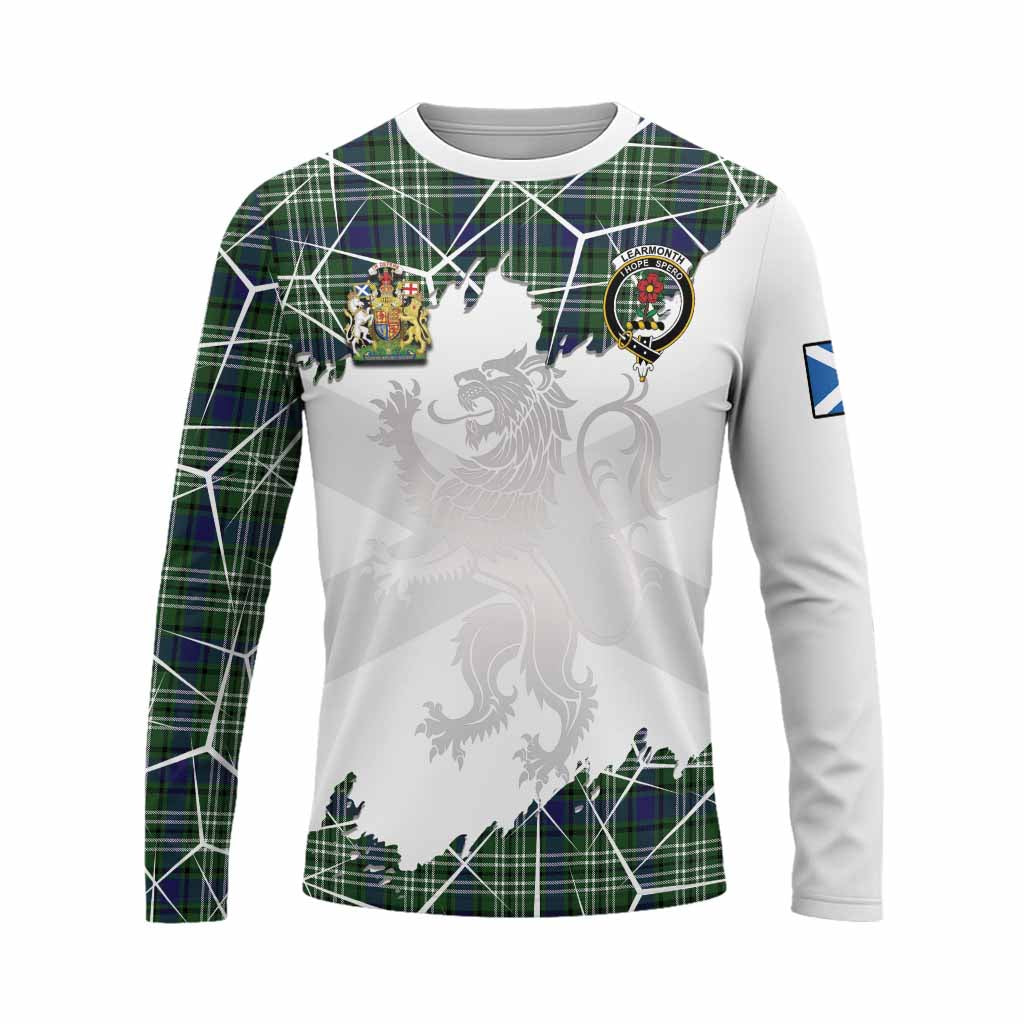 Learmonth Tartan Long Sleeve T-Shirt with Family Crest and Lion Rampant Grunge Style