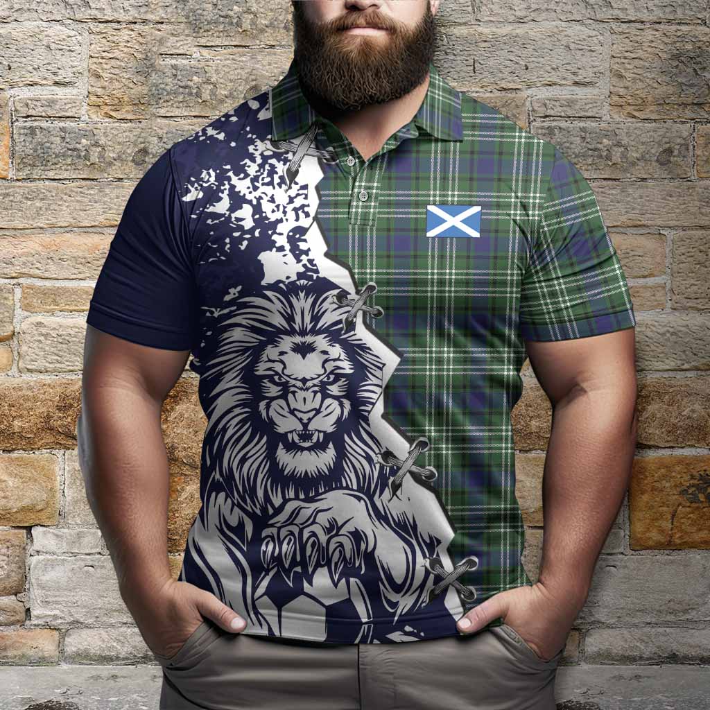 Learmonth Tartan Scottish Polo Shirt Angry Lion With Soccer Ball Style