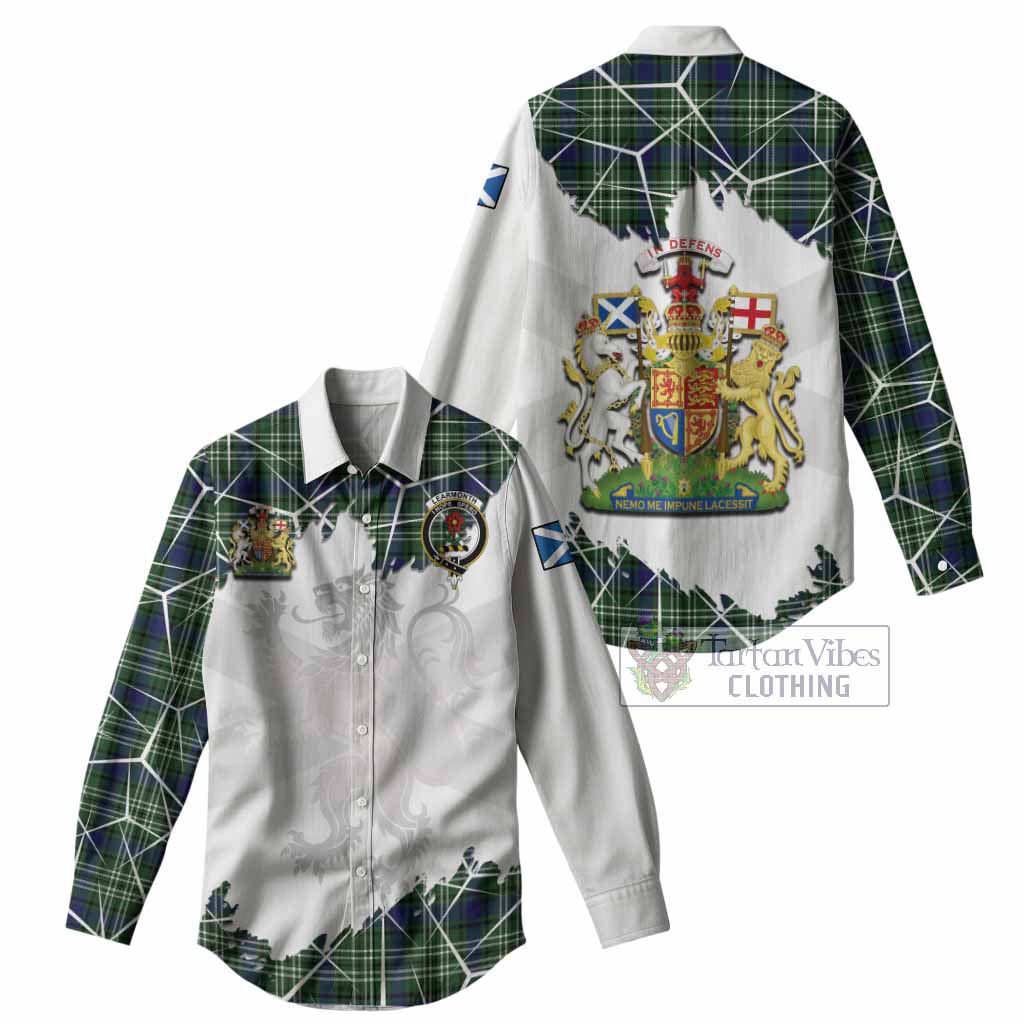 Learmonth Tartan Women Casual Shirt with Family Crest and Lion Rampant Grunge Style