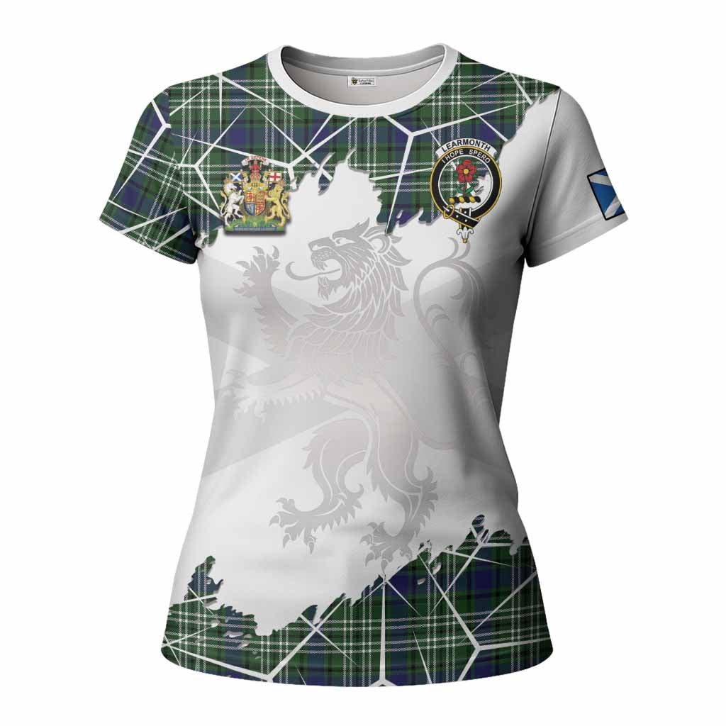 Learmonth Tartan Women T shirt with Family Crest and Lion Rampant Grunge Style