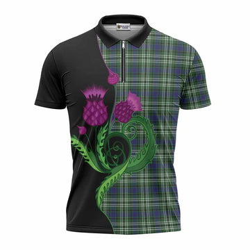Learmonth Tartan Zipper Polo Shirt Traditional Scottish Thistle
