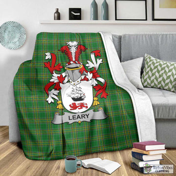 Tartan Vibes Clothing Leary Irish Clan Tartan Blanket with Coat of Arms