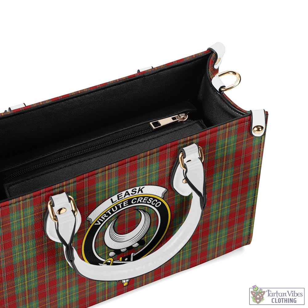 Tartan Vibes Clothing Leask Tartan Luxury Leather Handbags with Family Crest