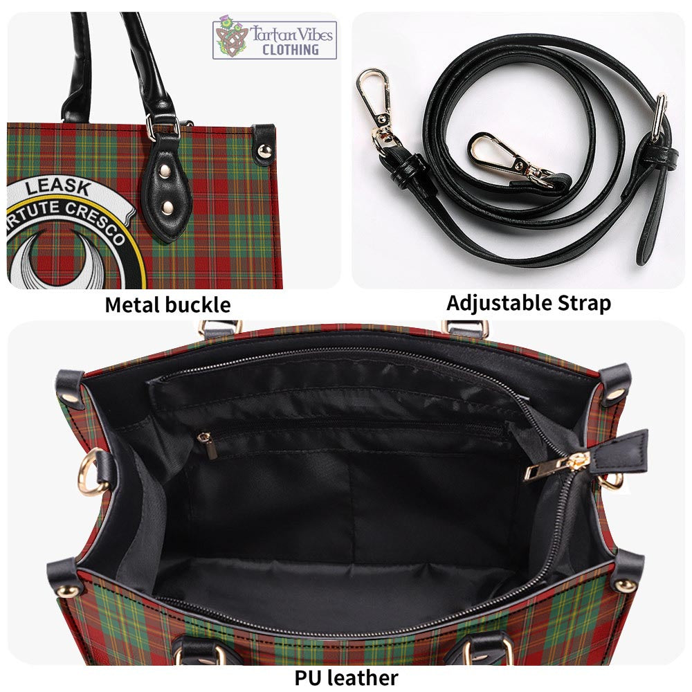 Tartan Vibes Clothing Leask Tartan Luxury Leather Handbags with Family Crest