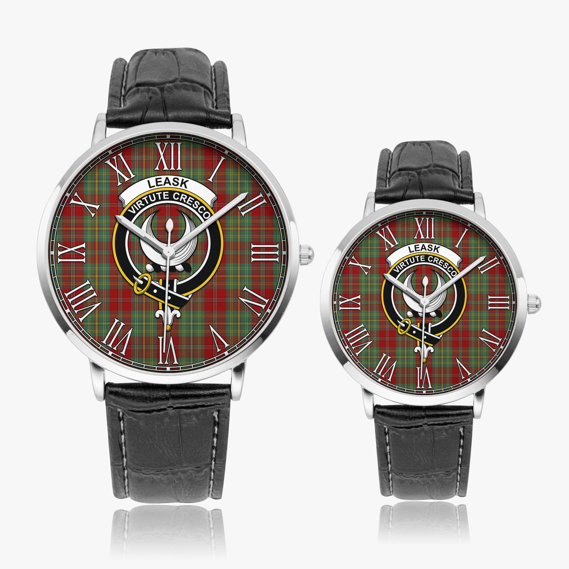 Leask Tartan Family Crest Leather Strap Quartz Watch - Tartan Vibes Clothing