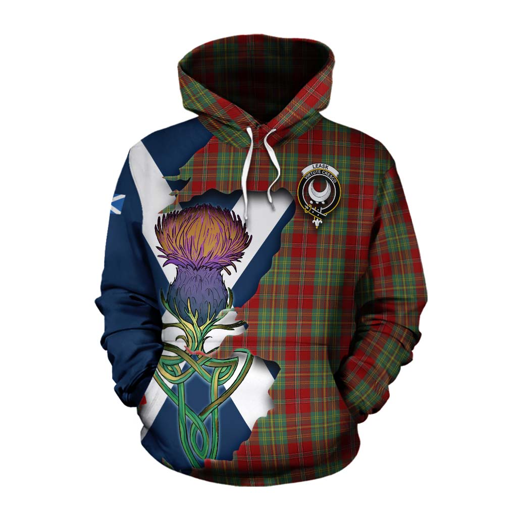 Tartan Vibes Clothing Leask Tartan Family Crest Cotton Hoodie Scottish Thistle Celtic Inspired