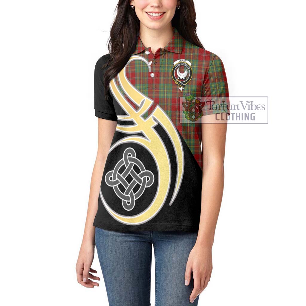 Leask Tartan Women's Polo Shirt with Family Crest and Celtic Symbol Style Women - Tartan Vibes Clothing