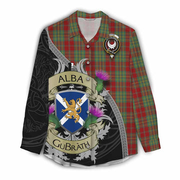 Tartan Vibes Clothing Leask Tartan Family Crest Women's Casual Shirt Lion Rampant Royal Thistle Shield Celtic Inspired