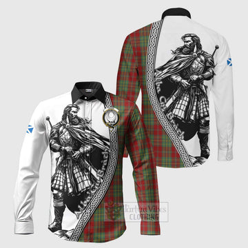 Tartan Vibes Clothing Leask Tartan Clan Crest Long Sleeve Button Shirt with Highlander Warrior Celtic Style