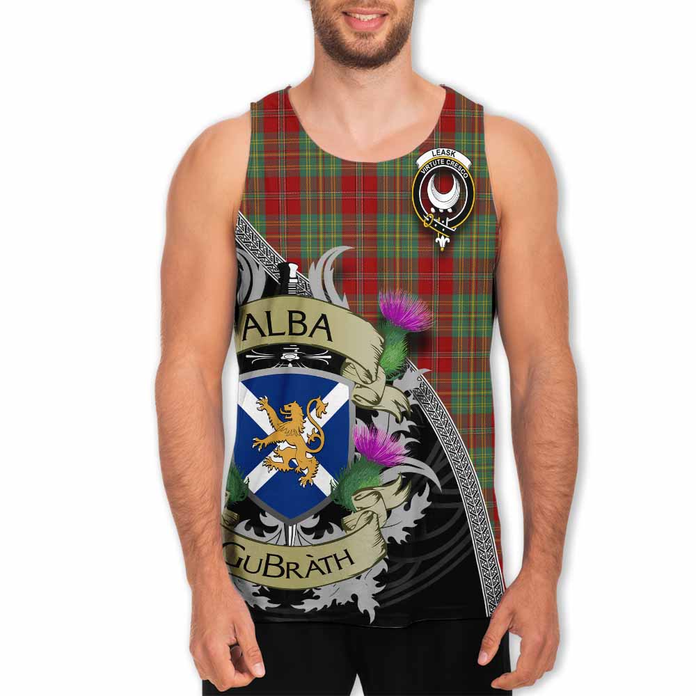 Tartan Vibes Clothing Leask Tartan Family Crest Men's Tank Top Lion Rampant Royal Thistle Shield Celtic Inspired