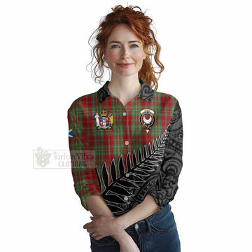Tartan Vibes Clothing Leask Crest Tartan Women's Casual Shirt with New Zealand Silver Fern Half Style