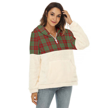 Leask Tartan Half Style Women's Borg Fleece Hoodie with Half Zip