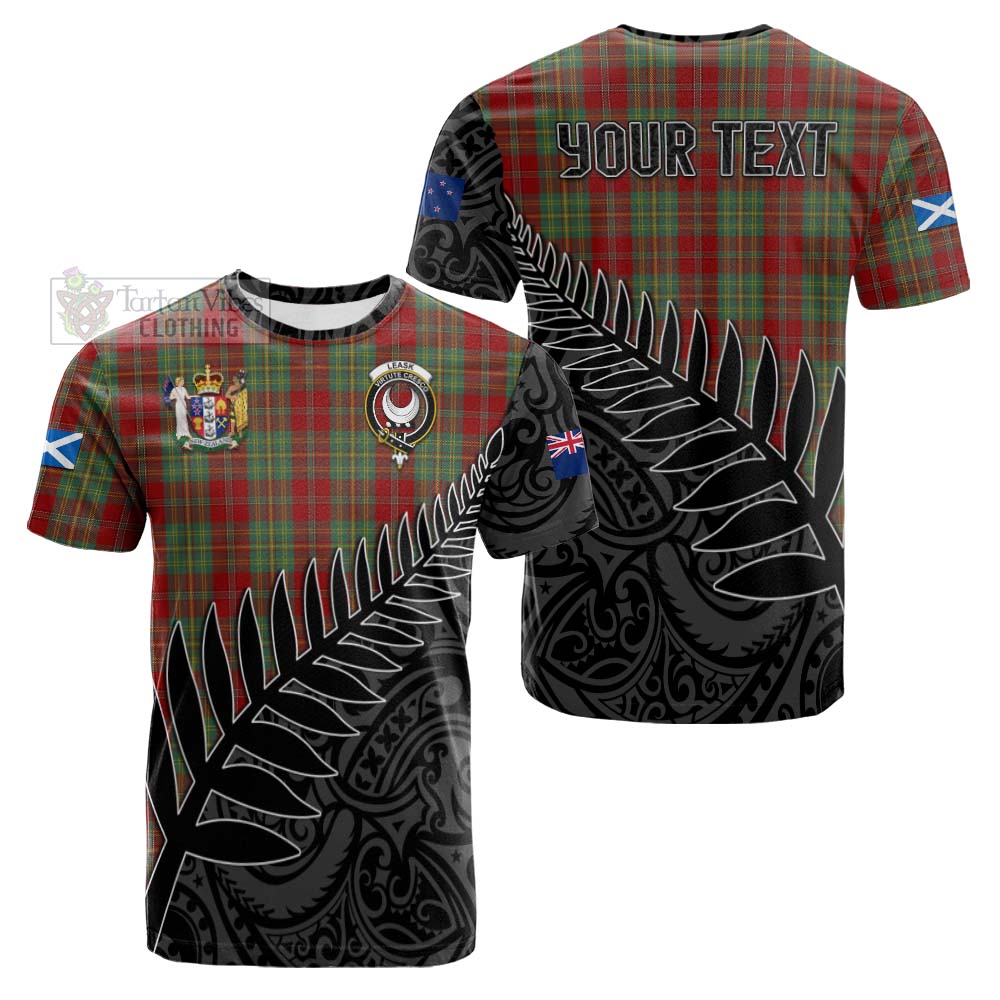Tartan Vibes Clothing Leask Crest Tartan Cotton T-shirt with New Zealand Silver Fern Half Style