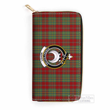 Leask Tartan Women's Leather Wallet with Family Crest