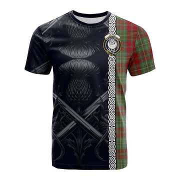 Leask Tartan Cotton T-shirt with Family Crest Cross Sword Thistle Celtic Vibes