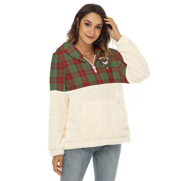 Leask Tartan Half Style Women's Borg Fleece Hoodie with Half Zip with Family Crest