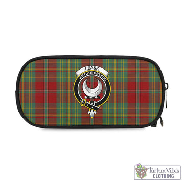 Leask Tartan Pen and Pencil Case with Family Crest