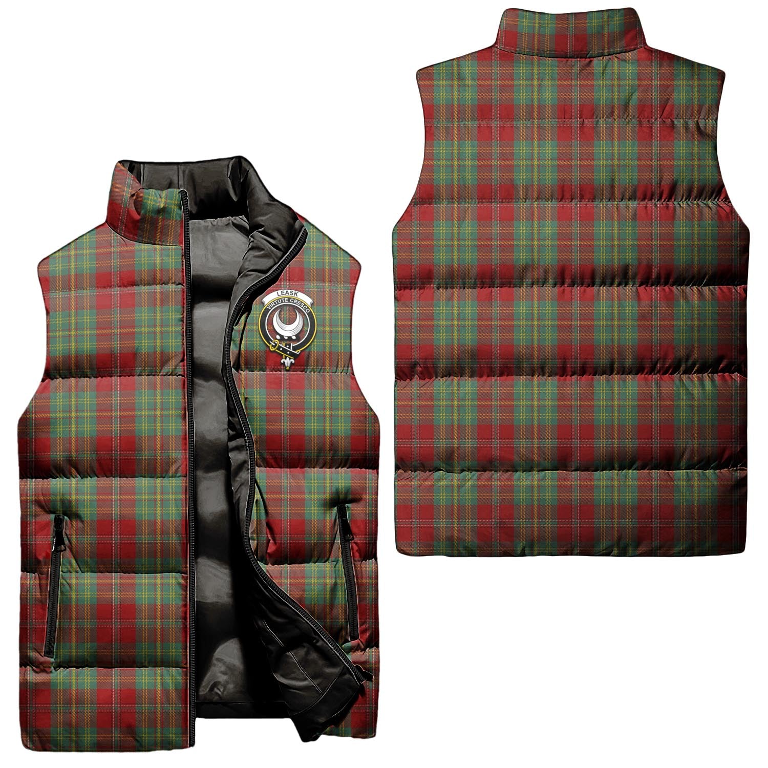 Leask Tartan Sleeveless Puffer Jacket with Family Crest Unisex - Tartanvibesclothing