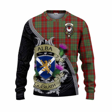 Leask Tartan Family Crest Knitted Sweater Lion Rampant Royal Thistle Shield Celtic Inspired