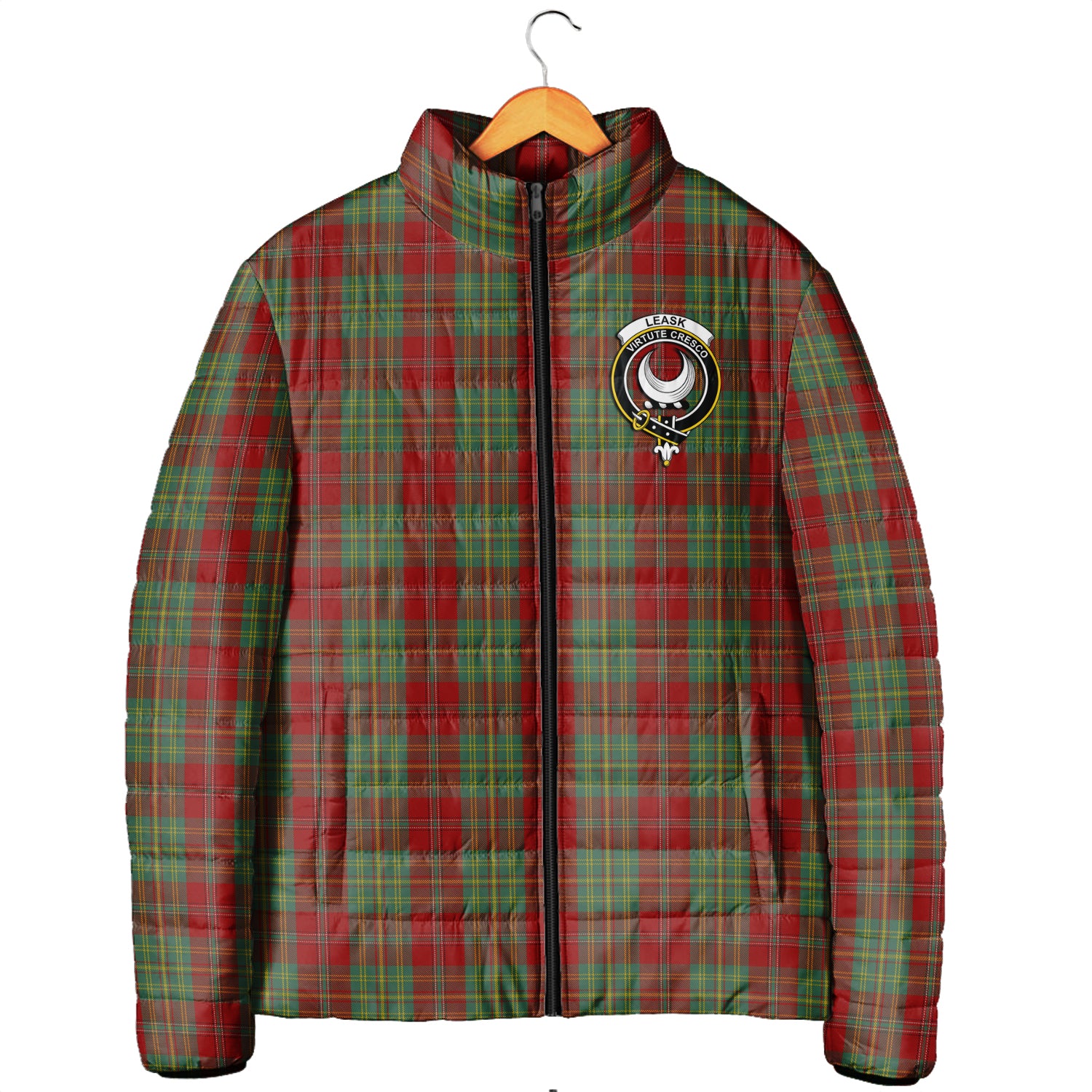 Leask Tartan Padded Jacket with Family Crest Men's Padded Jacket - Tartan Vibes Clothing