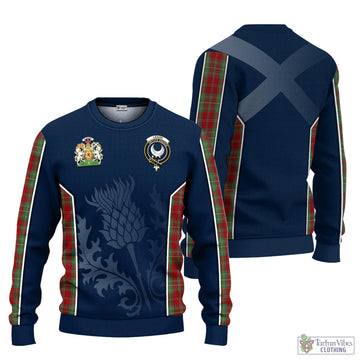 Tartan Vibes Clothing Leask Tartan Knitted Sweatshirt with Family Crest and Scottish Thistle Vibes Sport Style