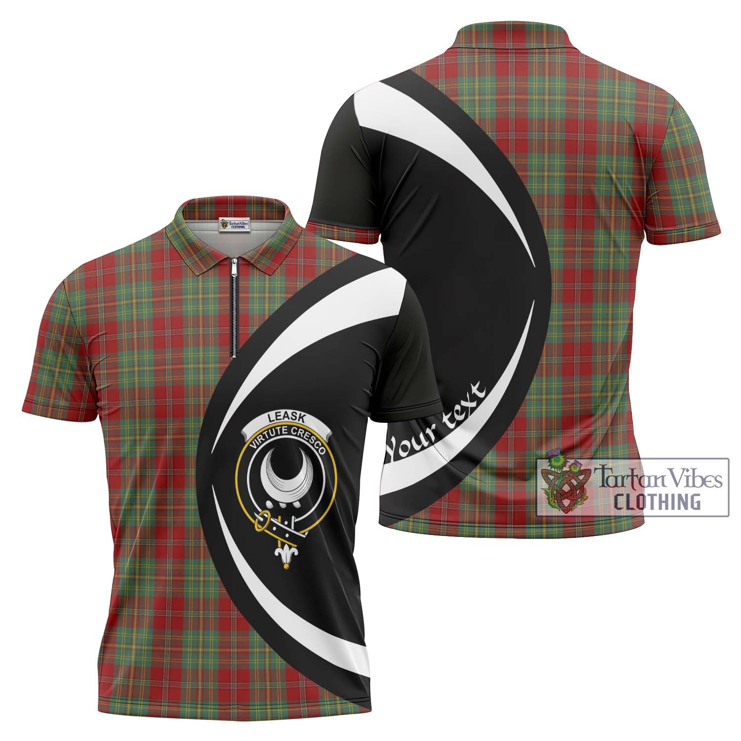 Tartan Vibes Clothing Leask Tartan Zipper Polo Shirt with Family Crest Circle Style