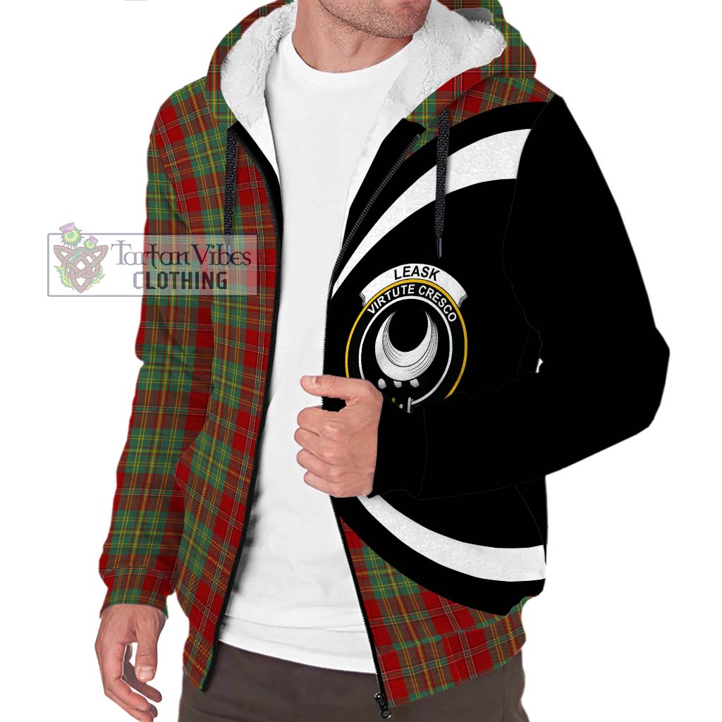 Leask Tartan Sherpa Hoodie with Family Crest Circle Style Unisex S - Tartan Vibes Clothing
