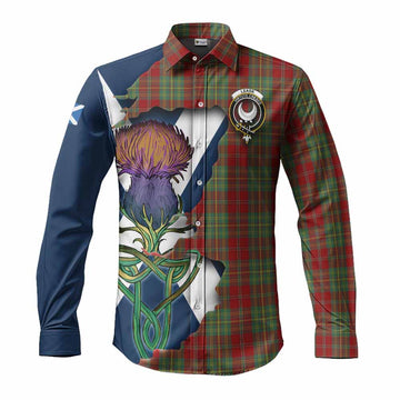 Leask Tartan Family Crest Long Sleeve Button Shirt Scottish Thistle Celtic Inspired