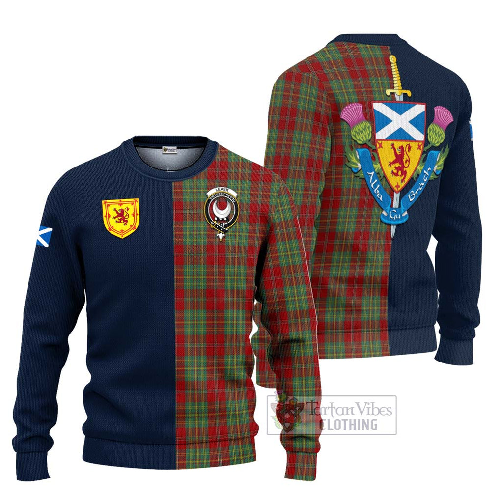 Tartan Vibes Clothing Leask Tartan Knitted Sweater with Scottish Lion Royal Arm Half Style