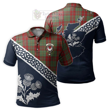 Leask Tartan Polo Shirt Featuring Thistle and Scotland Map