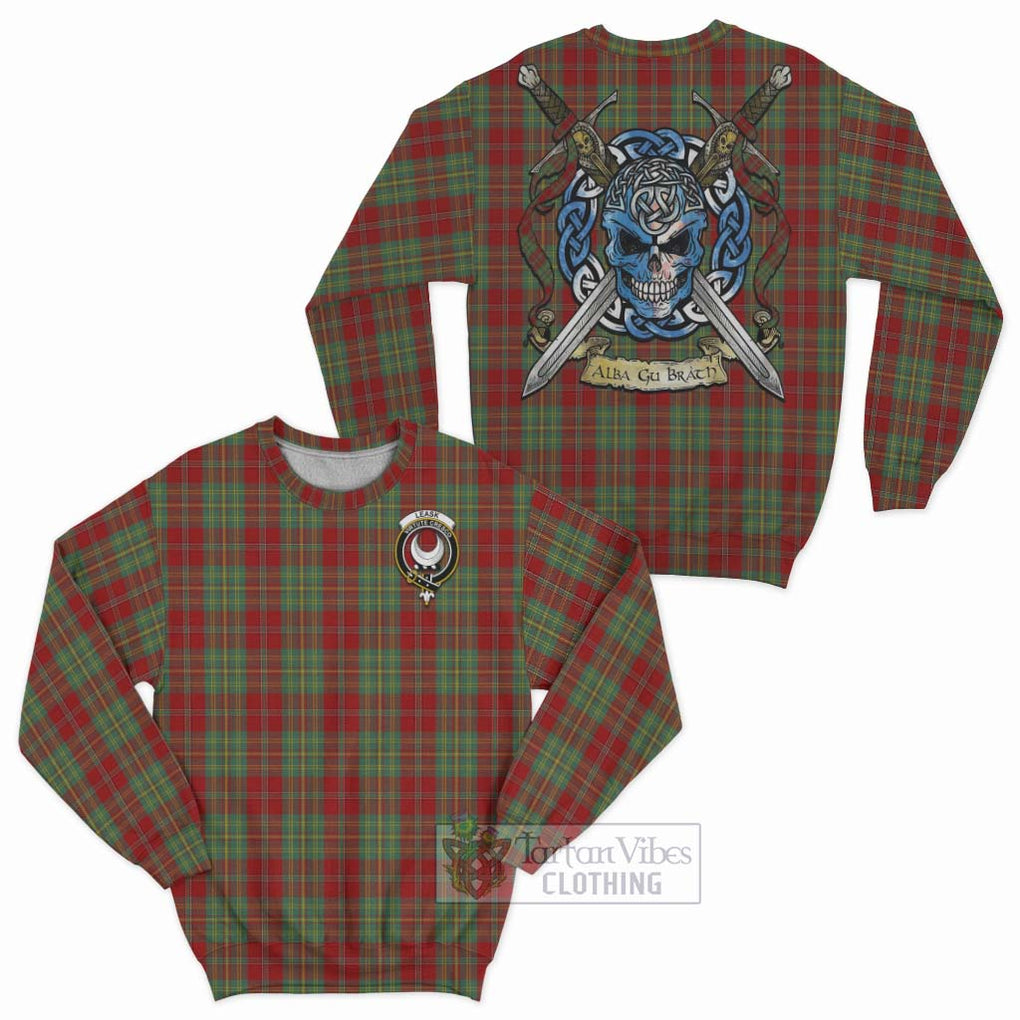 Tartan Vibes Clothing Leask Tartan Sweatshirt with Family Crest Celtic Skull Style