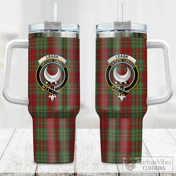 Leask Tartan and Family Crest Tumbler with Handle