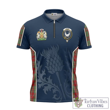 Tartan Vibes Clothing Leask Tartan Zipper Polo Shirt with Family Crest and Scottish Thistle Vibes Sport Style