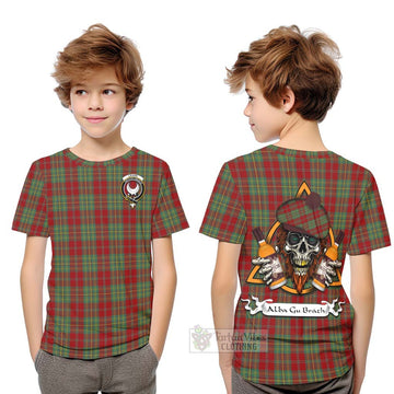 Tartan Vibes Clothing Leask Tartan Kid T-Shirt with Family Crest and Bearded Skull Holding Bottles of Whiskey